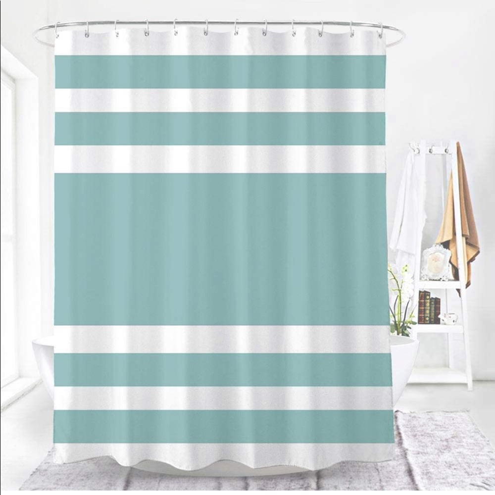 WELTRXE 72 '' x 72 '' Stripe Shower Curtain Waterproof with Hooks Aqua S…